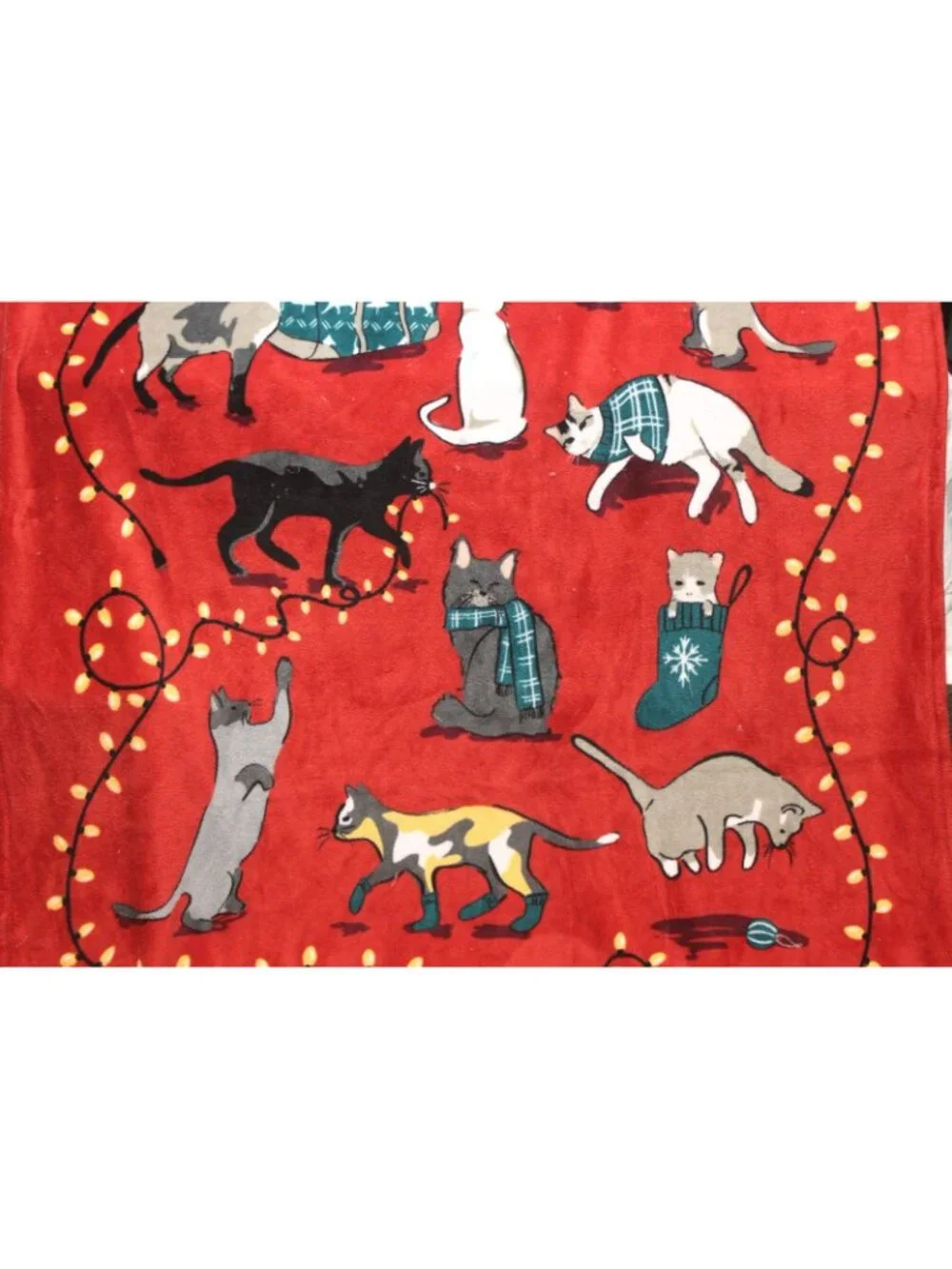 Vera Bradley Christmas cat Plush Soft Fleece Throw Blanket Holiday Lights Red